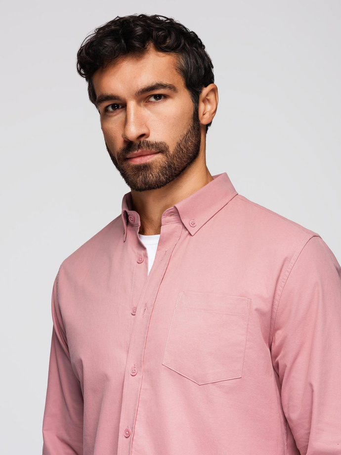 Men's REGULAR FIT cotton shirt with pocket - pink V3 OM-SHOS-0153