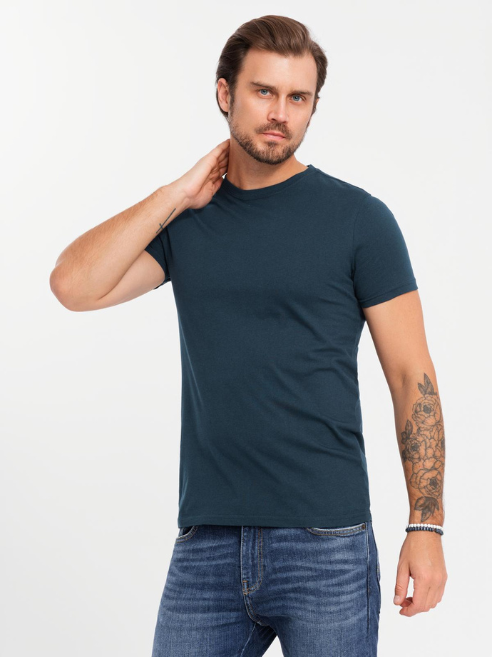 Set tricou BASIC pentru bărbați din bumbac cu decolteu rotund - negru/alb/albastru V1 OM-TSBS-0232