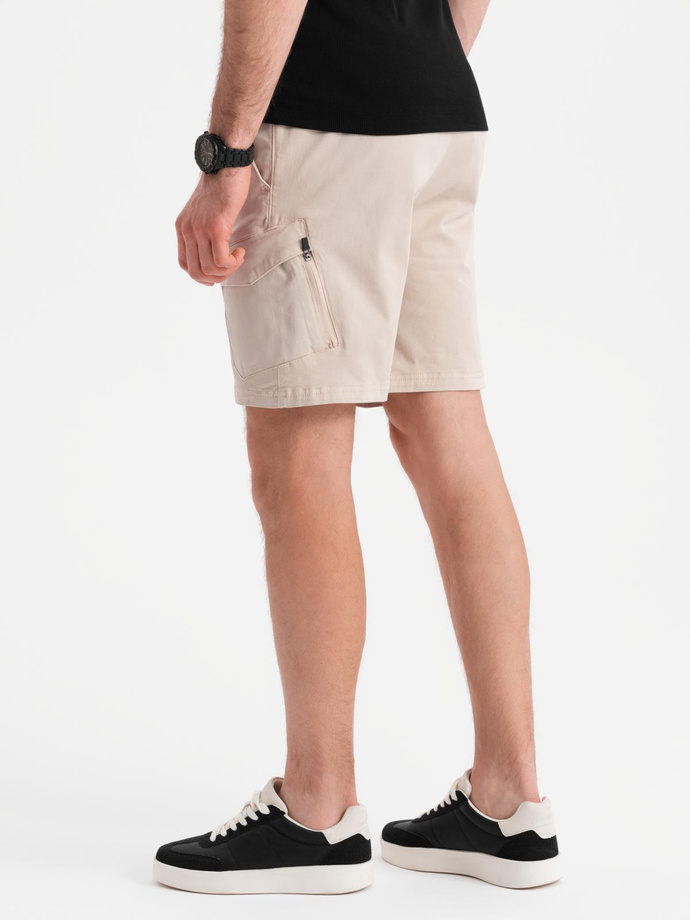 Men's loose-fit shorts with cargo pockets - cream V1 OM-SRCG-0194