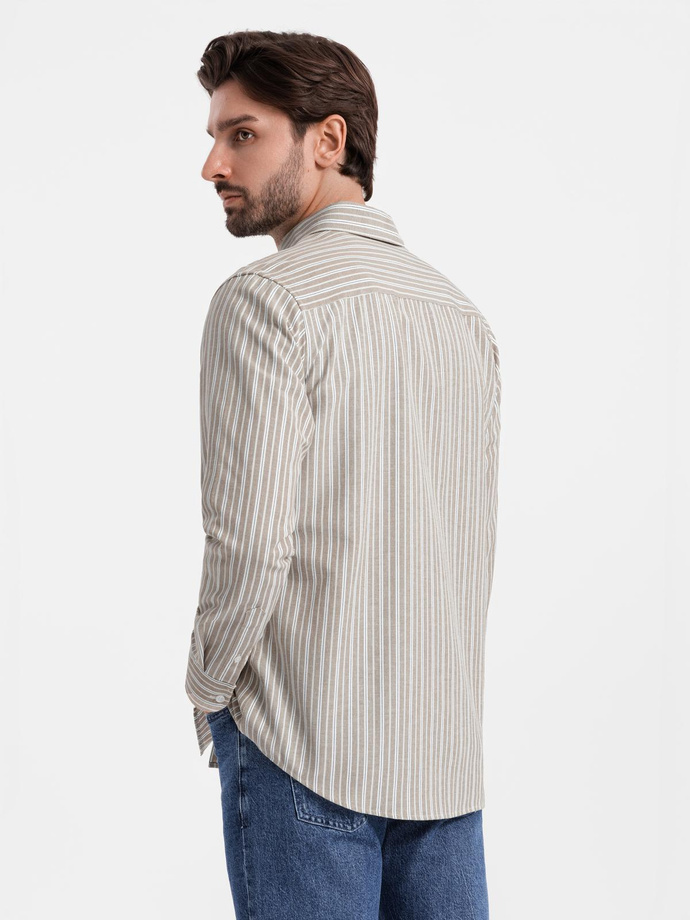 Pánská bavlněná košile REGULAR FIT s jemnými proužky - béžová V1 OM-SHOS-0170