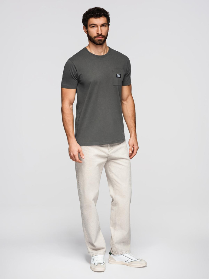 Tricou casual bărbătesc cu buzunar - grafit V11 OM-TSCT-0109