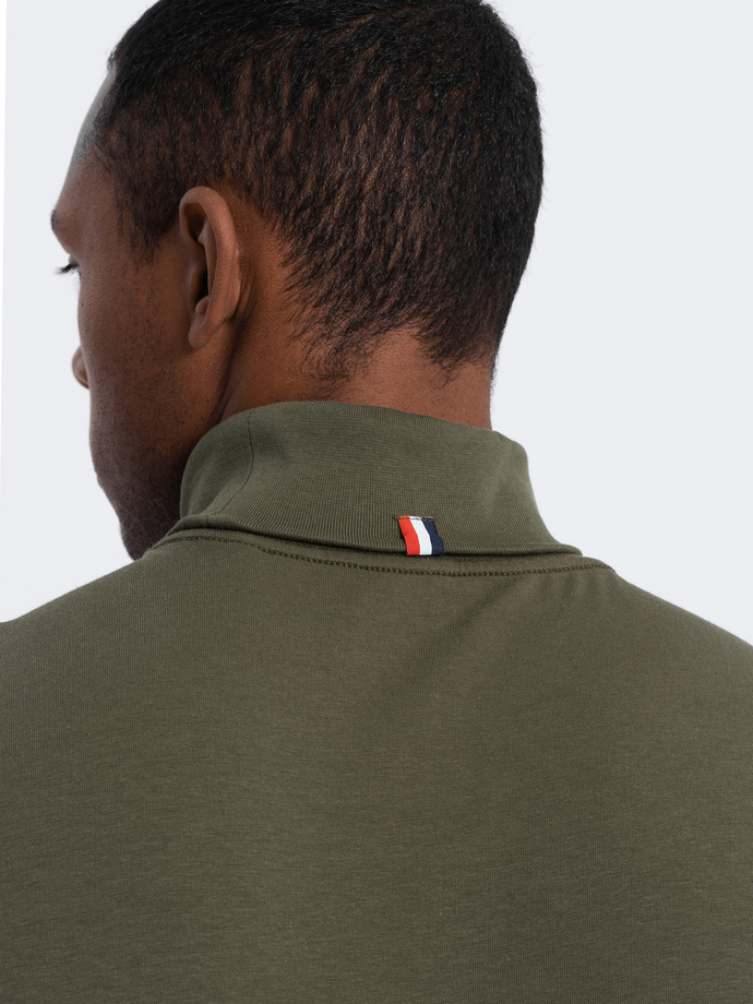 Cămașă lungă pentru bărbați cu guler înalt - verde-oliv închis V4 OM-LSCL-0112