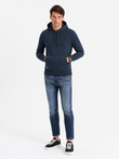 BASIC men's cotton kangaroo hooded sweatshirt - navy blue V1 OM-SSBN-0161