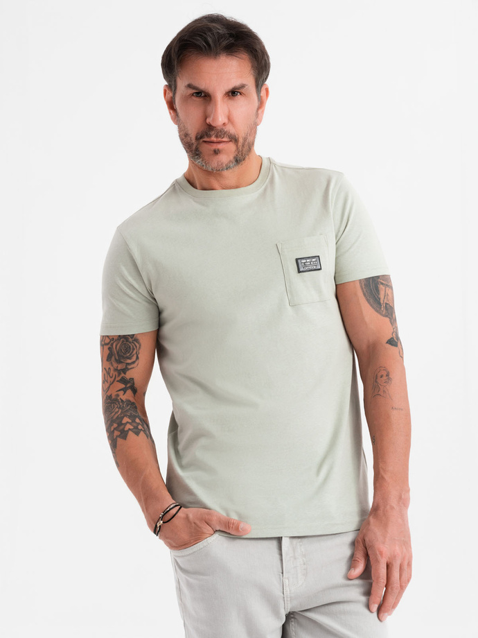 Tricou casual pentru bărbați cu buzunare aplicate - verde pal V2 OM-TSCT-0109