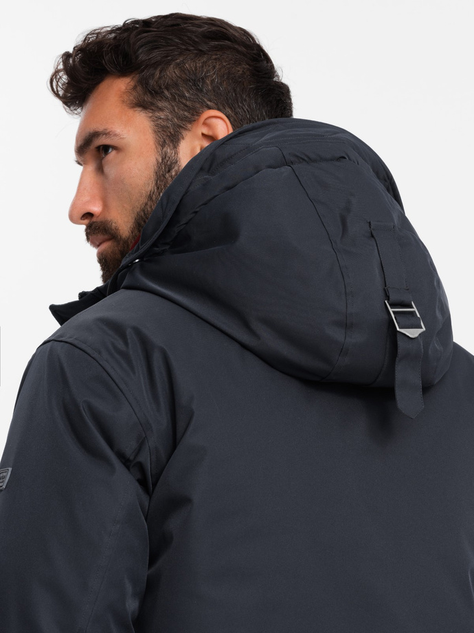Klasická dlouhá pánská bunda parka - černá V6 OM-JALJ-0166