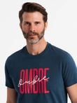 Tricou bărbătesc din bumbac cu logo dublu - albastru marin V3 OM-TSPT-0210
