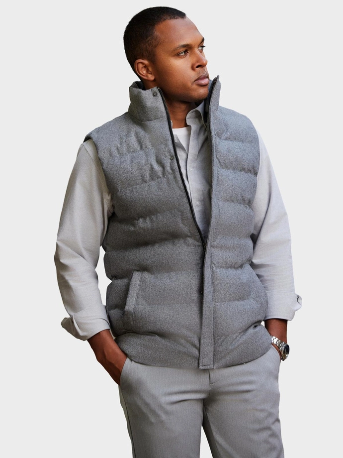 Men's quilted wool sleeveless jacket - grey melange V1 OM-JAVJ-0200 