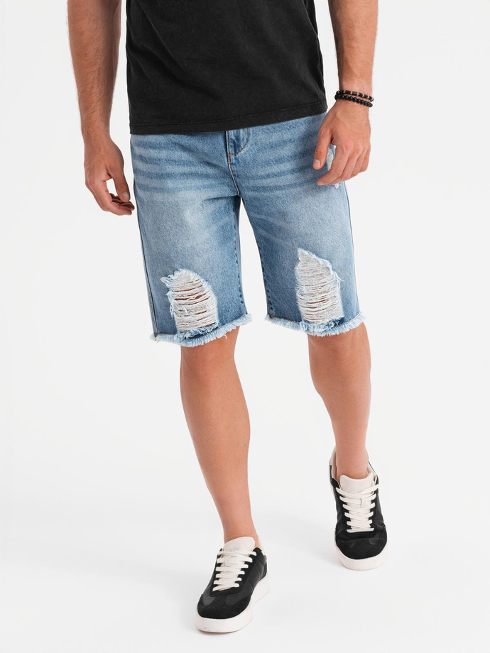 Men's short denim shorts with rips and holes - light blue V2 OM-SRDS-0157