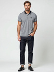 Men's melange polo shirt with striped collar - black V1 OM-POSS-0109