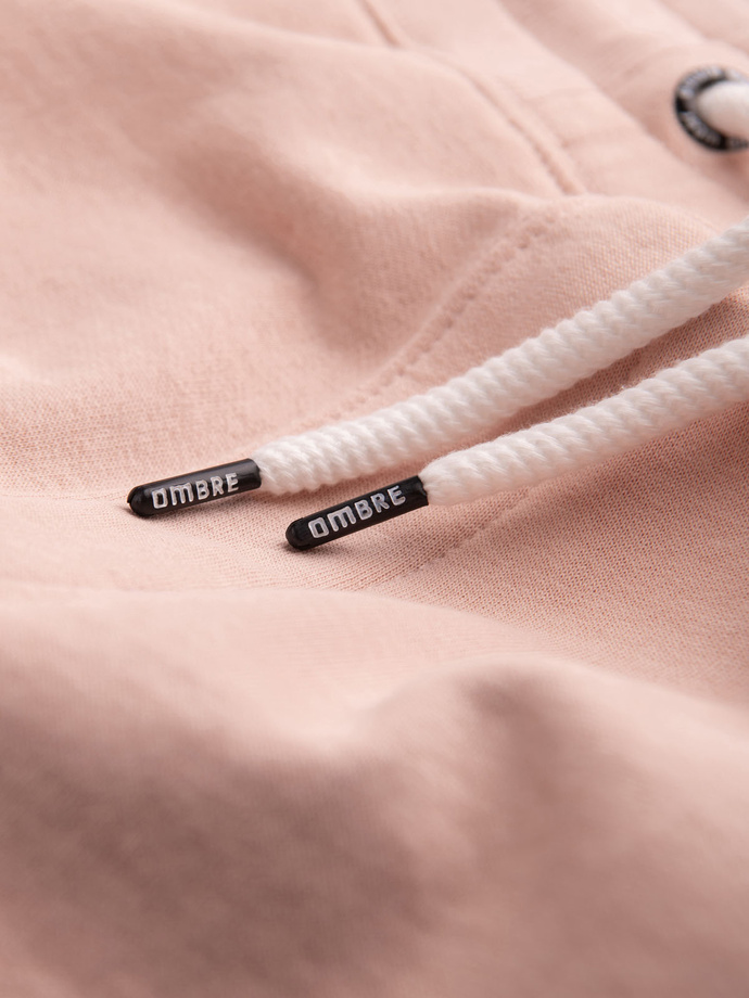 Pánské pletené šortky se šňůrkou v pase a kapsami - pudrově růžové V11 OM-SRBS-0139