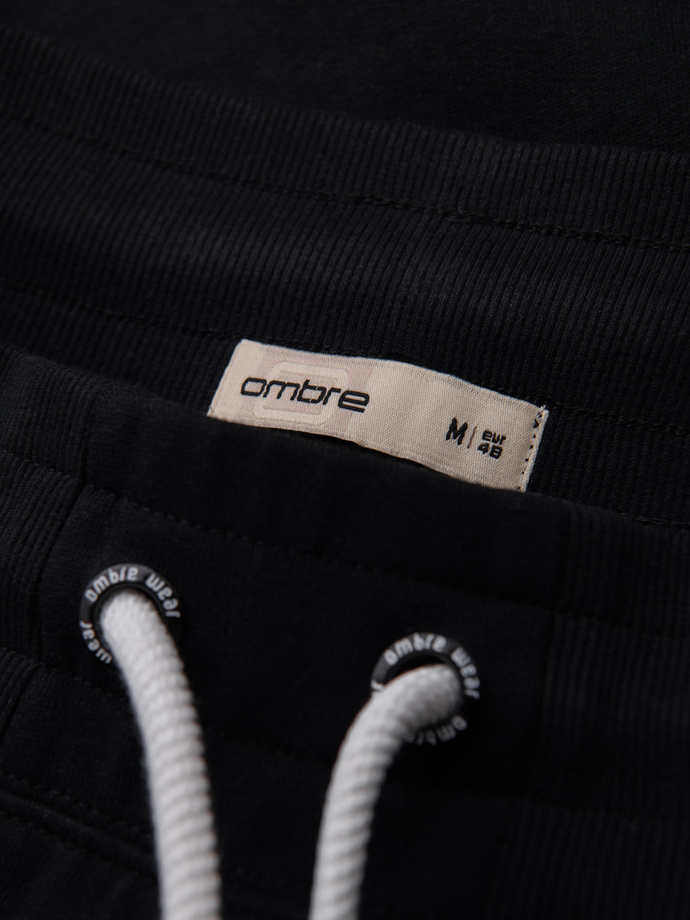 Men's knitted shorts with drawstring and pockets - black V5 OM-SRBS-0139