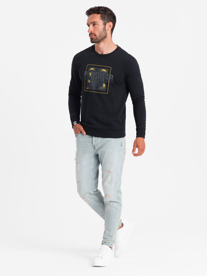 Men's non-stretch printed sweatshirt - black V1 OM-SSPS-0157