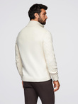Men's plaid sweater with turtleneck zipper - cream V1 OM-SWZS-0138