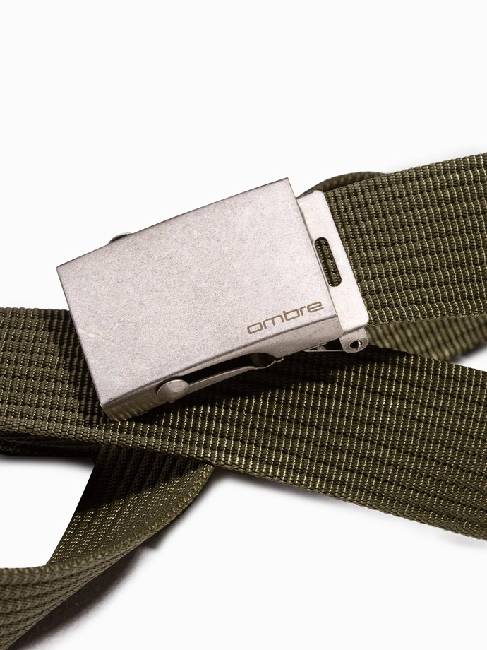 Men's belt with steamed buckle in aged silver - khaki A029