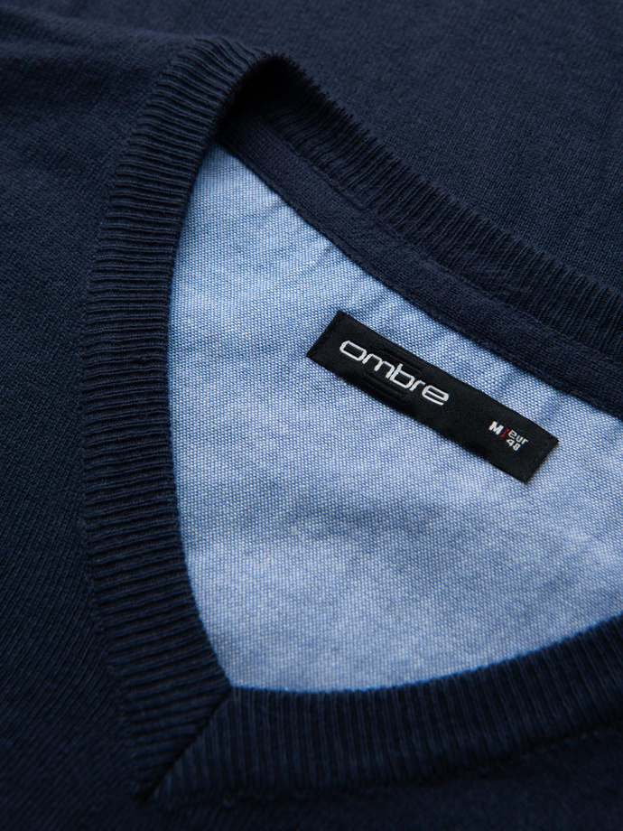 Men's elegant BASIC V-neck sweater with viscose - navy blue V2 OM-SWBS-0107