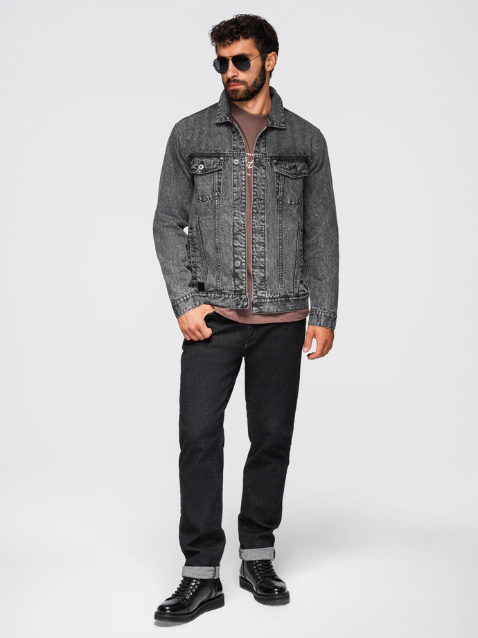 Men's denim katana jacket with washem - graphite V5 OM-JADJ-0219
