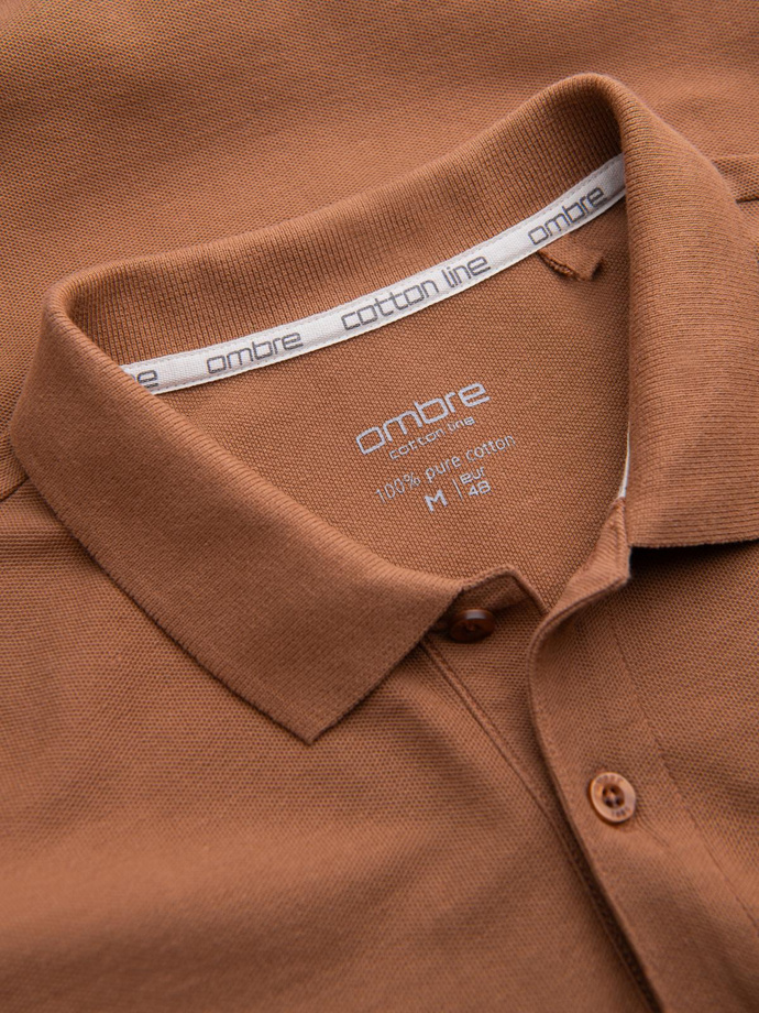 Pánská jednobarevná polokošile BASIC z piké úpletu - hnědá V23 OM-POBS-0100