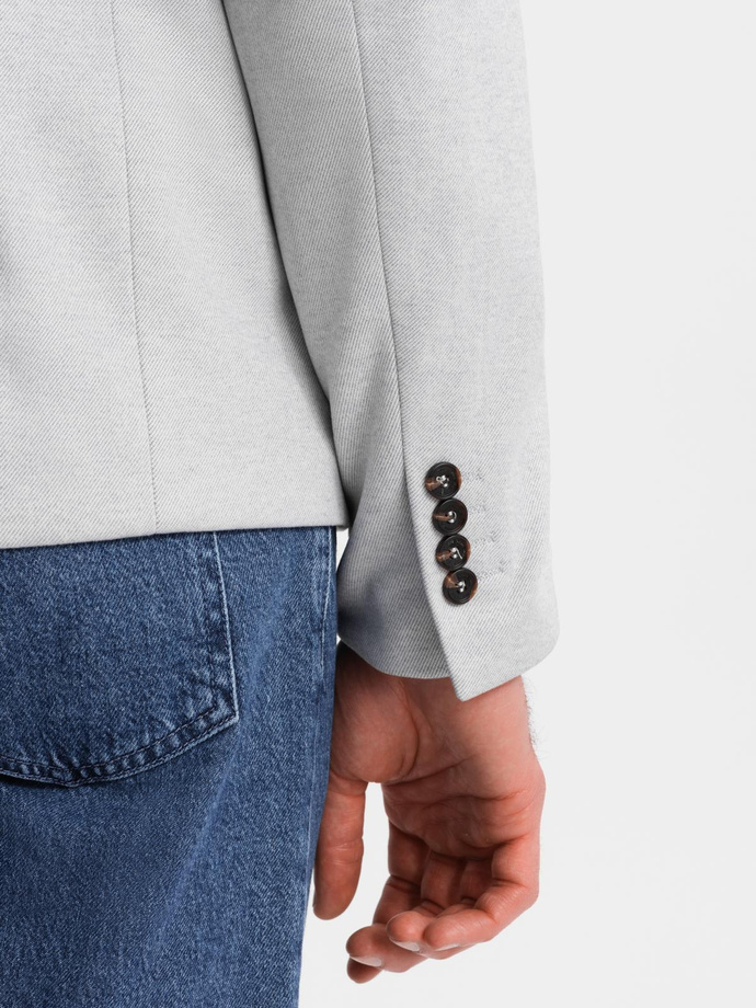 Men's melange rayon jacket with stand-up collar - grey melange V4 OM-BLZB-0131