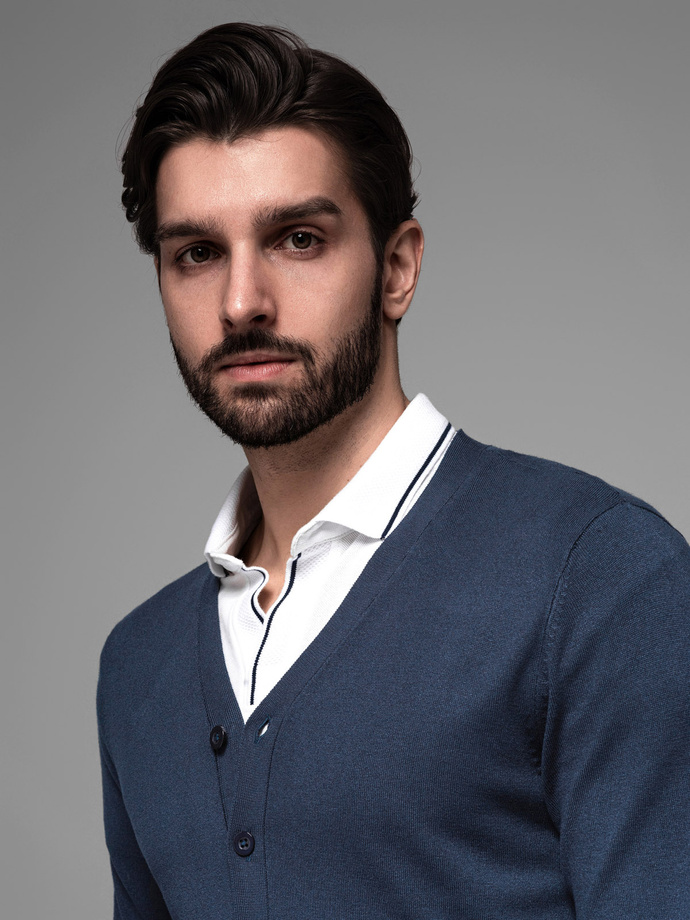 Pulover tricotat pentru bărbați cu puncte structurate - albastru marin V1 OM-SWSW-0118 