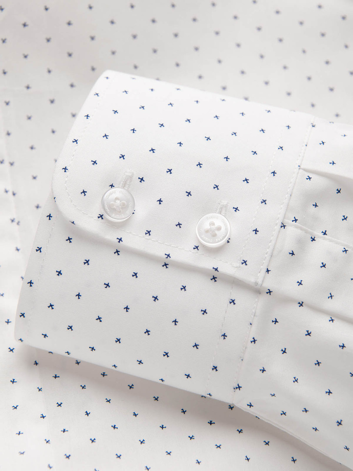 Classic men's cotton SLIM FIT shirt in micro pattern - white V1 OM-SHCS-0156