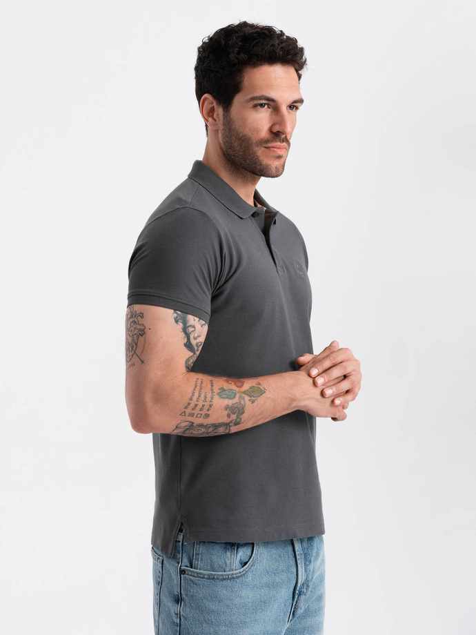 Tricou polo BASIC pentru bărbați, tricou piqué monocolor - grafit V3 OM-POBS-0100