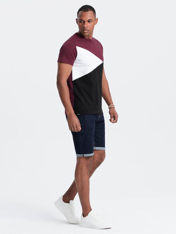 Tricou tricolor din bumbac pentru bărbați - burgundy și negru V5 OM-TSCT-0174