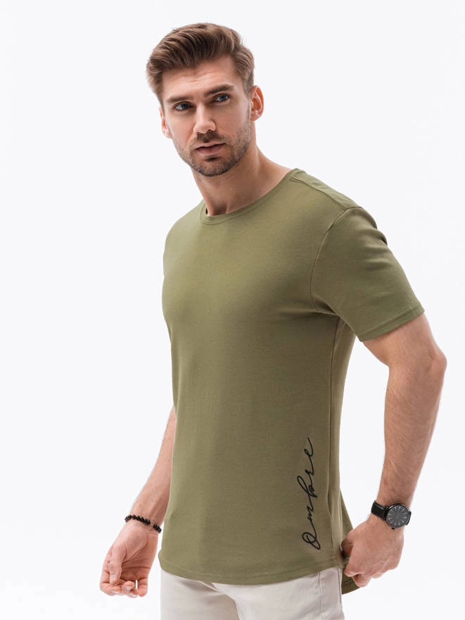 Tricou cu imprimeu pentru barbati - masliniu S1387