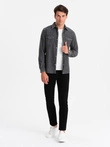 Cămașă bărbătească din denim cu buzunare și fermoar frontal - negru V3 OM-SHDS-0115