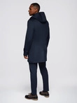 Minimalist men's mid-length coat with hood - navy blue V5 OM-COLC-0144