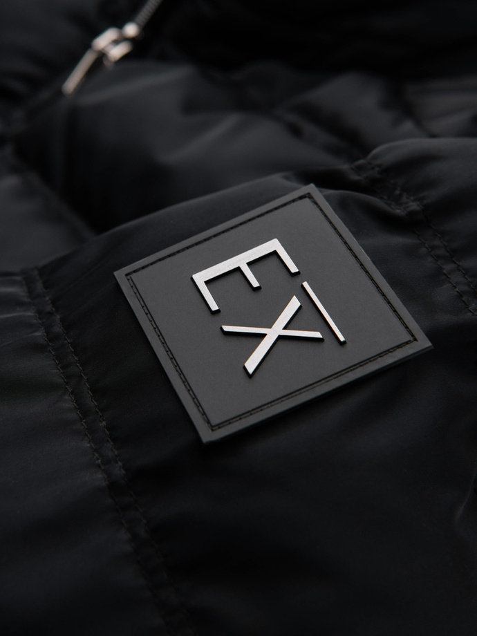 Men's quilted jacket with gloss and stand-up collar - black V1 OM-JALP-0218
