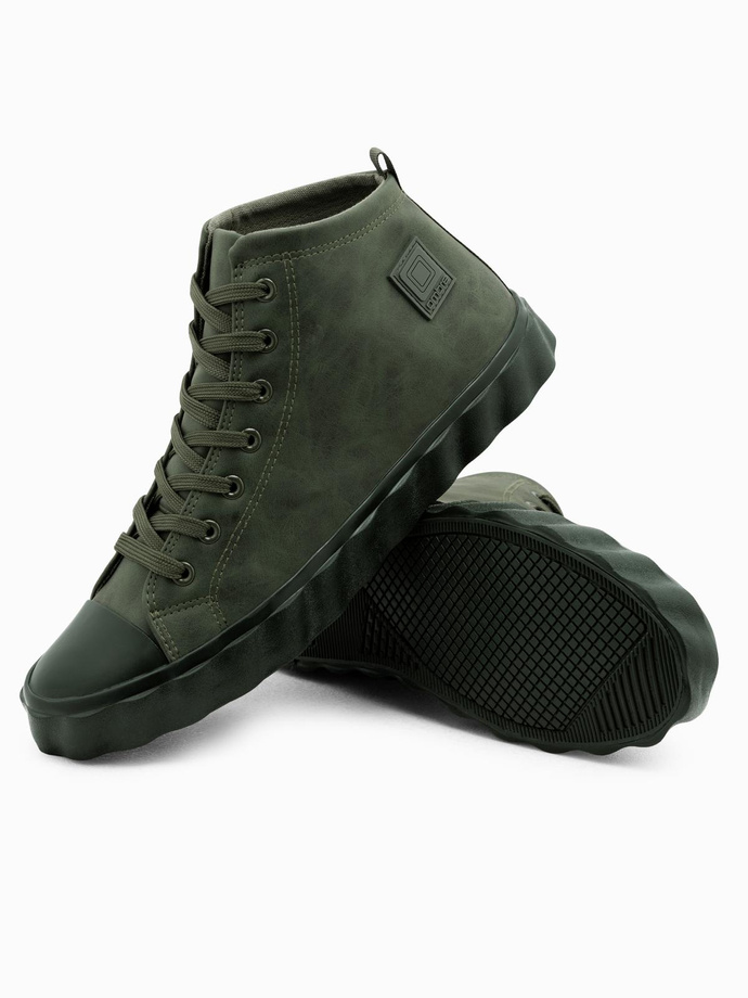 Pantofi sport de bărbați cu talpă decorativă ondulată - olive V3 OM-FOTH-0126