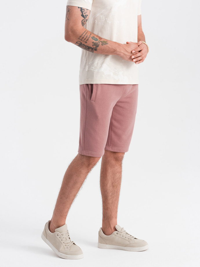 Men's pre-knee BASIC sweat shorts - dark pink V4 OM-SRBS-0149