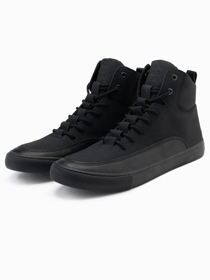 Men's ankle sneakers shoes with decorative tabs - black V4 OM-FOSH-0176