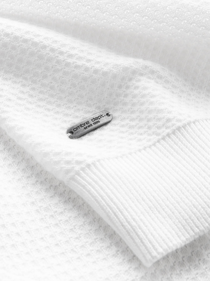 Pulover bărbătesc RELAXED FIT din tricot cu diamante - alb rupt V1 OM-SWSW-0110