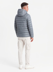 Men's quilted jacket with hood - gray V2 C549