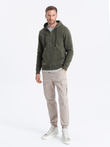 Men's unbuttoned hooded sweatshirt - olive V2 OM-SSZP-22FW-003