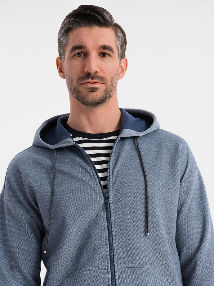 Men's soft-textured hooded sweatshirt - navy blue V2 OM-SSZP-0191