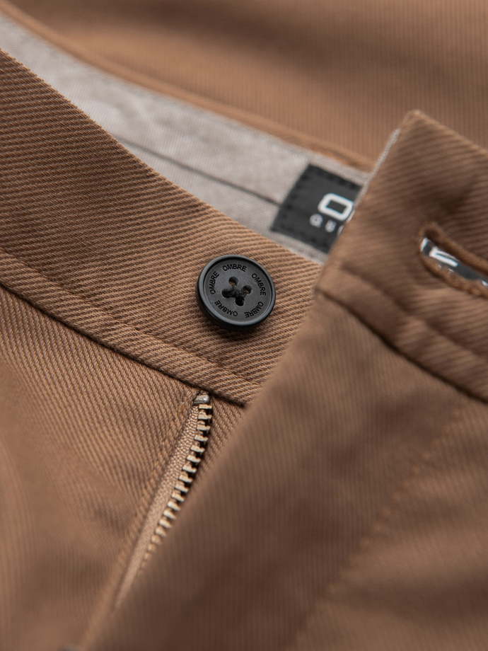 Pánské chino kalhoty SLIM FIT s jemnou strukturou - hnědé V2 OM-PACP-0190