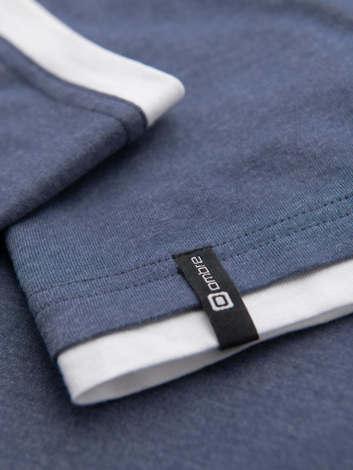 Tricou bărbătesc din bumbac cu glugă - albastru închis melange V12 OM-TSCT-0256