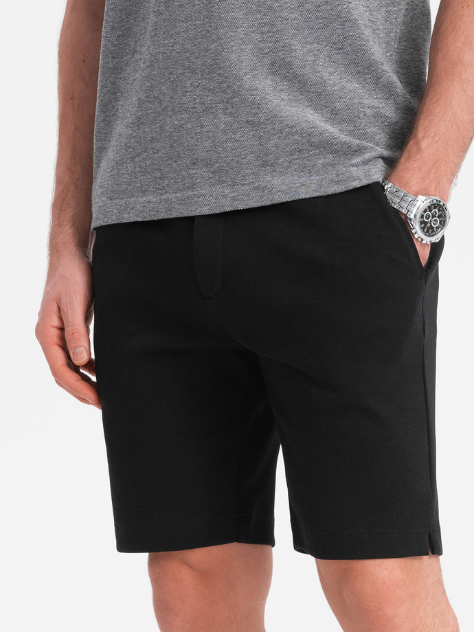 Men's SLIM FIT shorts in structured knit fabric - black V2 OM-SRCS-0126