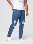 Pantaloni din denim pentru bărbați CARROT FIT cu margini frecate - albastru V2 OM-PADP-0250