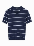 Men's horizontal striped polo shirt with viscose - navy blue and white V1 OM-POSS-0145
