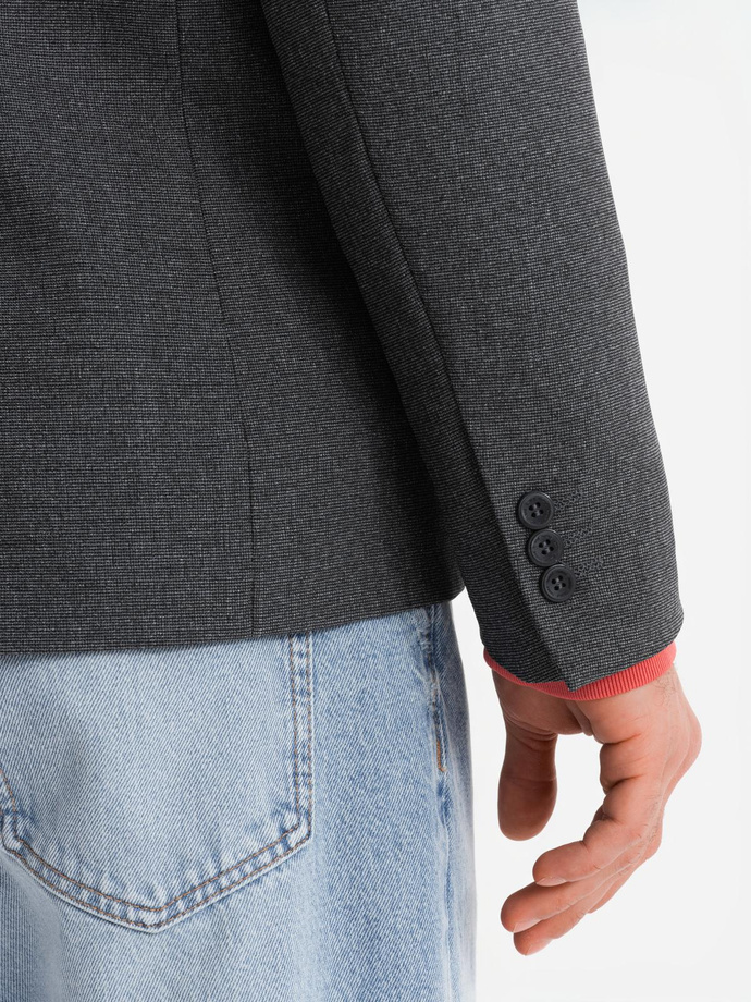 Elegantiškas vyriškas švarkas su dekoratyvinėmis sagomis ant rankogalių - grafito spalvos V1 OM-BLZB-0114