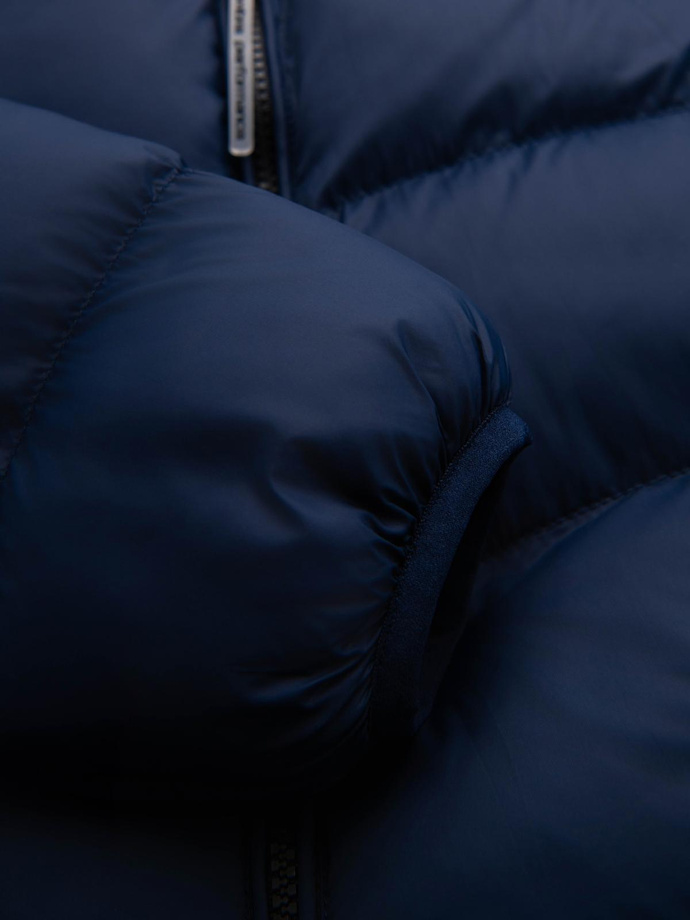 Vyriška moderni dygsniuota kombinuotų medžiagų striukė - tamsiai mėlyna V2 OM-JAHP-0303