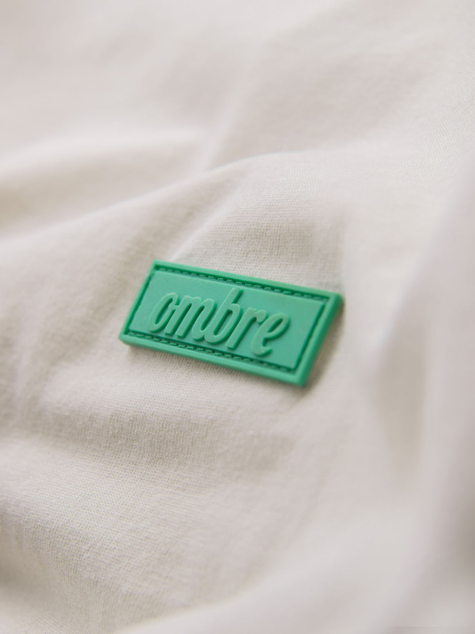 Men's cotton t-shirt with green patch on chest - broken white V5 OM-TSCT-0151