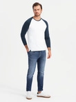 Manșon lung pentru bărbați cu mâneci raglan contrastante - alb și navy V1 OM-LSCL-0105