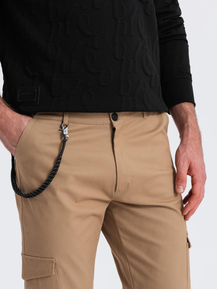 Pantaloni pentru bărbați cu buzunare cargo și tiv la picior - maro cald V2 OM-PACG-0189