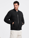 Men's quilted bomber jacket with metal zippers - black V1 OM-JALP-0143