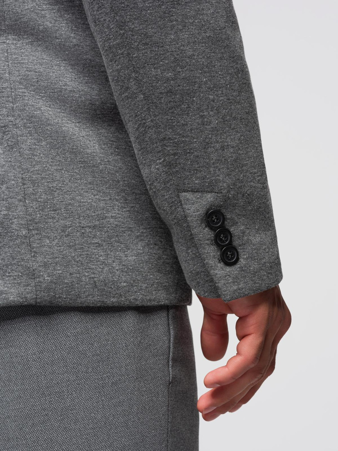 Men's knitted jacket with a fitted cut - graphite V1 OM-BLZB-0100