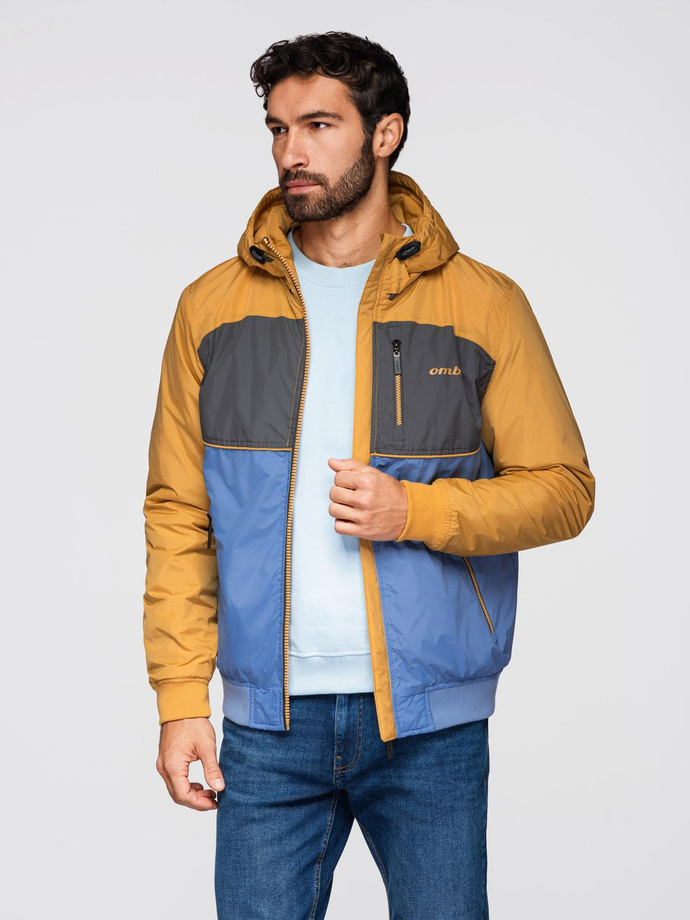 Jachetă sport ușoară colorată pentru bărbați cu fleece - albastru și muștar V8 OM-JANP-0194